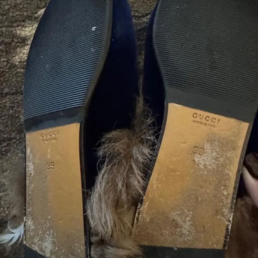 Gucci Princetown velvet mules with fur lining. Size 9 in cobalt blue. With box. - Picture 10 of 10